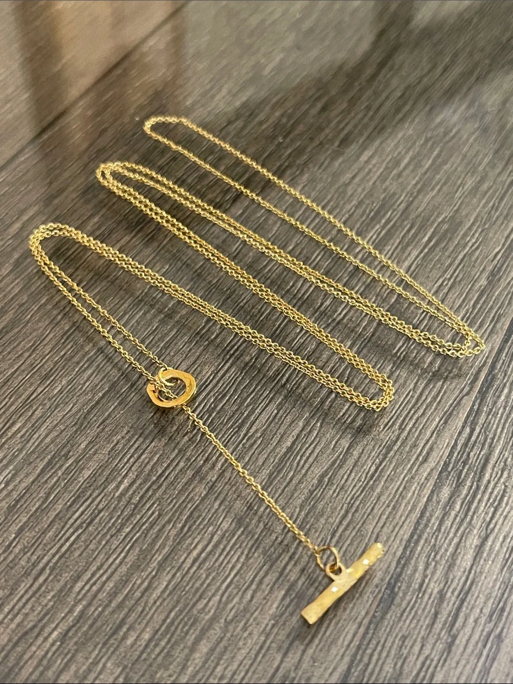 Trendy Gold-tone Long Lariat Necklace - Bar & Circle Necklace